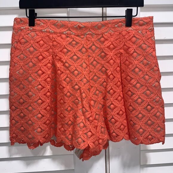 NWT Vince Camuto high waisted lace overlay shorts Papaya over tan lining Sz 10 - Picture 1 of 10